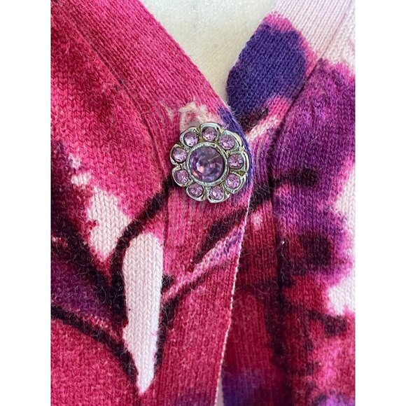 Cardigan Pink Purple Floral Single Button V-Neck Liz Claiborne Sweater - Picture 4 of 11